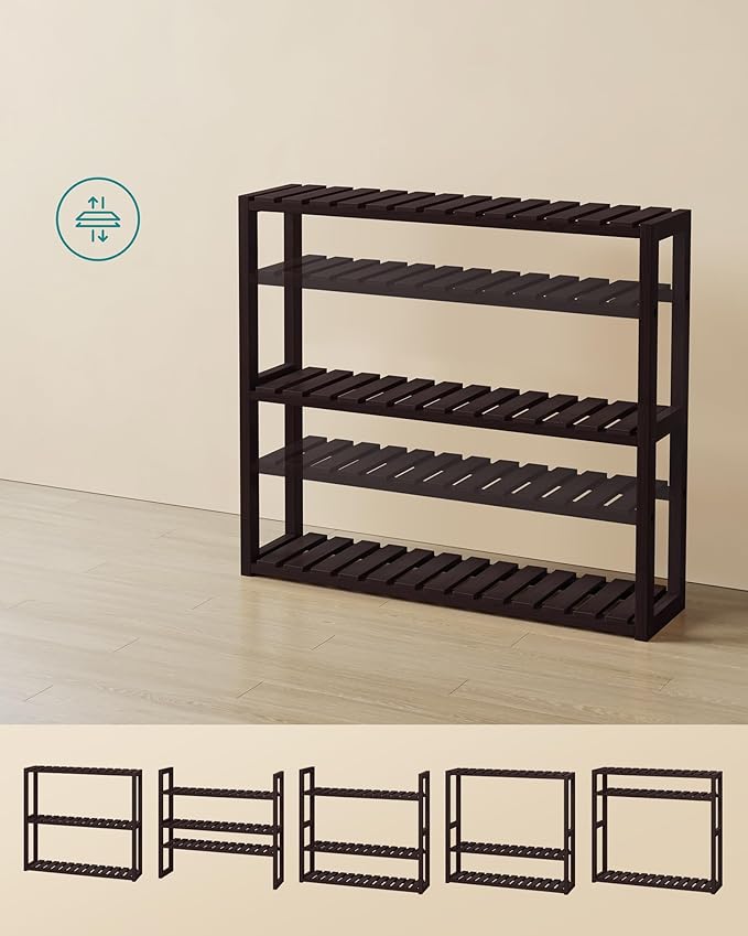 SONGMICS Bamboo Bathroom Shelf, 3-Tier Adjustable Plants Rack, Wall-Mounted or Stand, in The Living Room, Balcony, Kitchen, 5.9 x 23.6 x 21.3 Inches, Brown