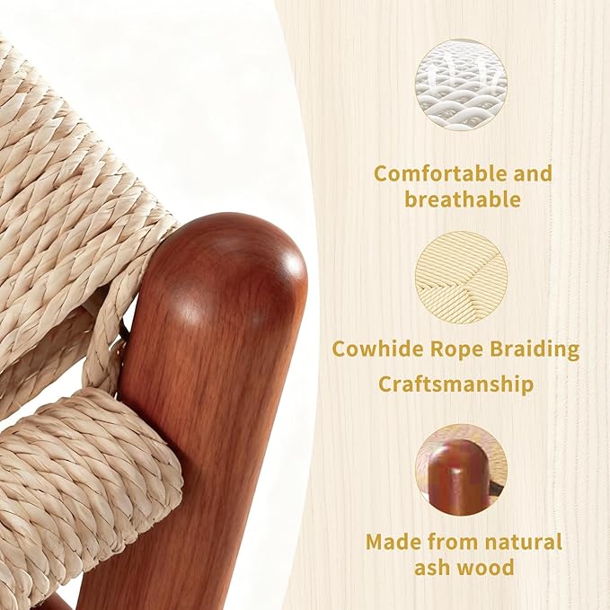 Wishbone Chair Natural Solid Wood Dining Chair/Hans Vegner Y Chair Rattan and Wood Accent Armrest Chairs Set of 4(Ash Wood - Walnut)