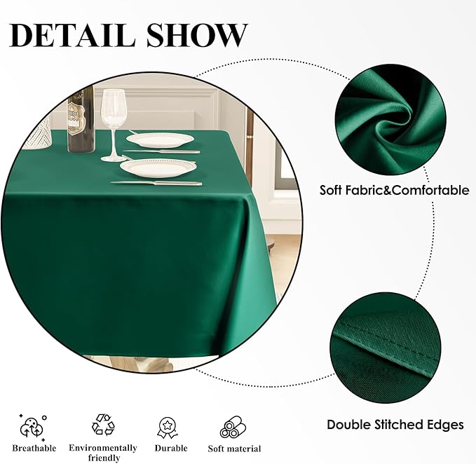 Square Tablecloth 52 x 52 Inch Dark Green Tablecloths Stain-Wrinkle Resistant Washable Polyester Table Cloths for Holiday, Buffet Parties,and Wedding 6pack
