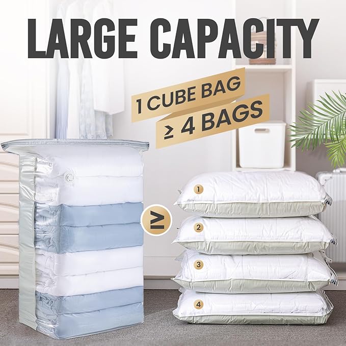 TAILI 10 Pack Vacuum Storage Bags, Space Saver Bags, Jumbo Cube 31x40x15 Inch, Extra Large Vacuum Sealed Bags for Comforters, Blankets, Bedding, Clothes, Closet Organization Space Saving, Cream