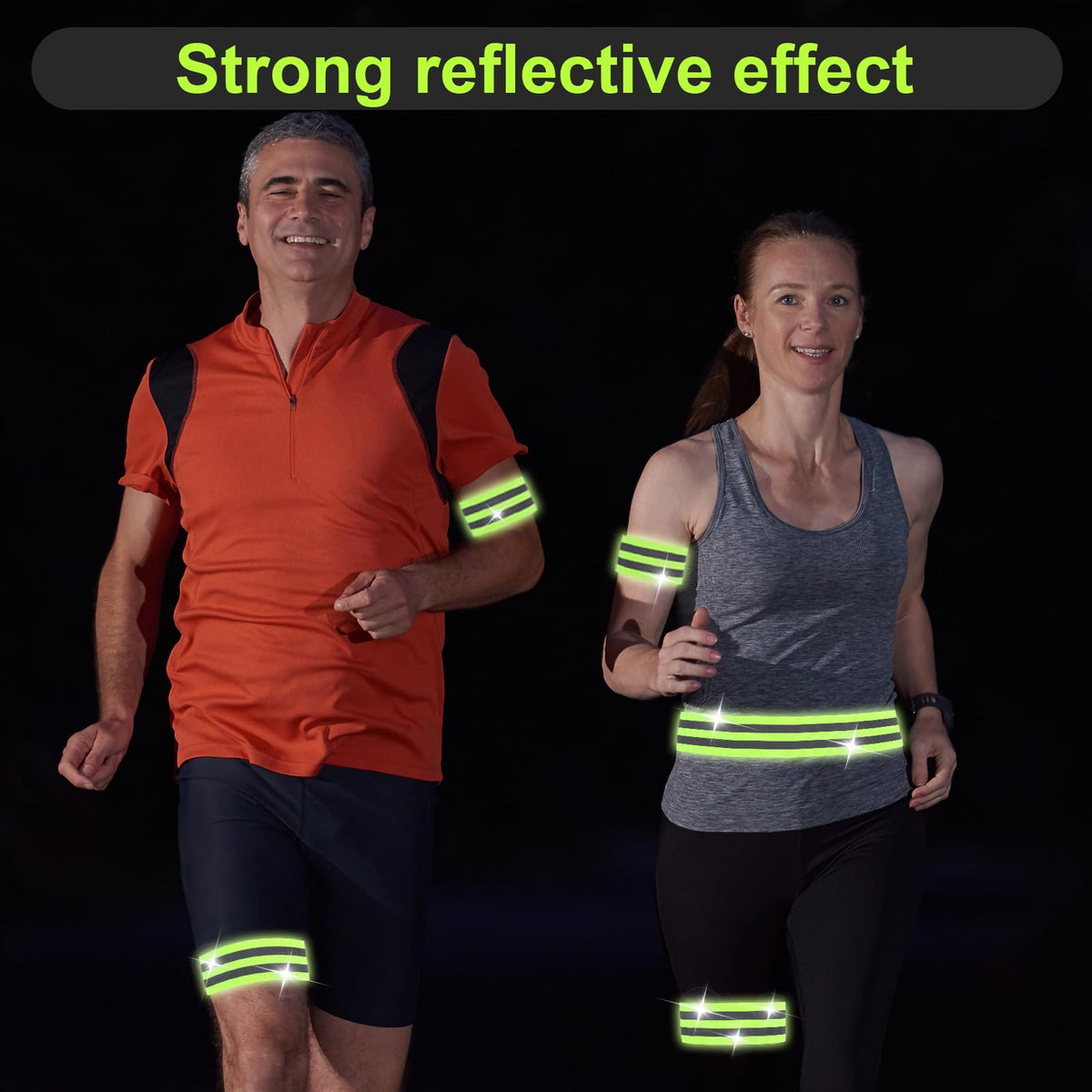 Gjinxi 4 Pcs High Visibility Reflective Bands, Elastic Reflective Arm Band Adjustable Armbands Arm Wrist Ankle Bands Safety Straps for Night Running, Walking, Cycling