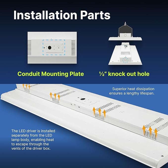 4 FT Linear LED Shop Lights, 225W, 30,626LM Bay Ceiling Shop Light for Commercial & Industrial Use, Non-Maintenance Shop Lights for Workshop, Garage Light, 5000K Daylight, Dimmable 1-10V