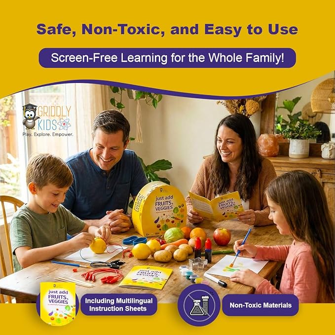 STEM Toys by Griddly Kids – Art & Science Kits for Kids 8-12, STEM Kits for Learning & Education Toy, Chemistry Set for Hands-on Learning, Experiment Gifts for Boys & Girls (Just Add Fruits & Veggies)