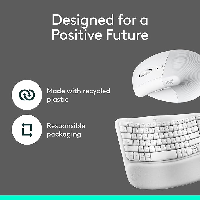 Logitech Wave Keys & Lift Vertical Mouse - Ergonomic Wireless Keyboard and Mouse Combo - with Cushioned Palm Rest, Easy-Switch, Bluetooth, for Multi-OS, Windows/Mac - Off-White