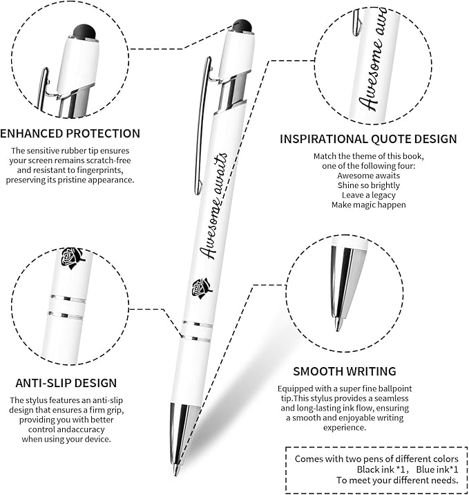 Premium Hardcover Executive Notebook and Pen Set - A5 Journal Notebook 192 Line Pages, 2 Smooth-Writing Ballpoint Pens, Arrow Sticky Notes - For Office School Supplies Letter A Floral Design DeepBlue
