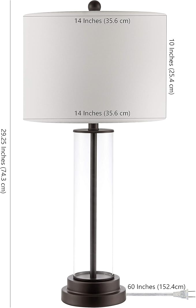 SAFAVIEH Lighting Collection Cassian Modern Contemporary Farmhouse Clear Glass 26-inch Bedroom Living Room Home Office Desk Nightstand Table Lamp (LED Bulb Included)