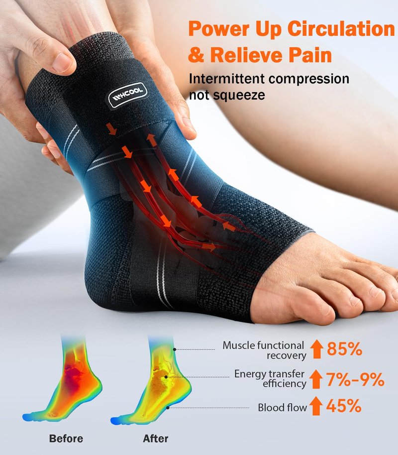 WHCOOL Flat Knitting Ankle Brace For Women&Men, 7-Zone Dynamic Compression Sleeve w/Flex Strap,Foot Support For Sports, Sprained Ankle, Achilles Tendonitis, Plantar Fasciitis Relief(Pack of1)M, Black