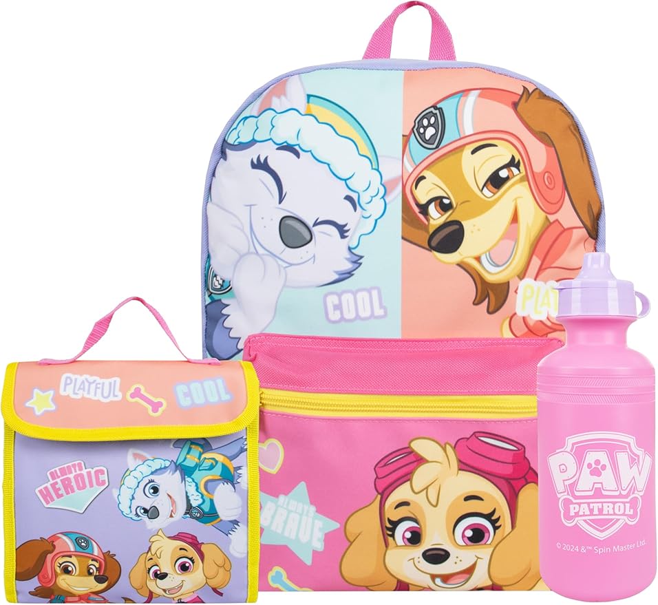 Paw Patrol Backpack 3 Piece Set | Skye Girls Backpack, Lunch Bag And Water Bottle | Girls School Bag | One Size Purple