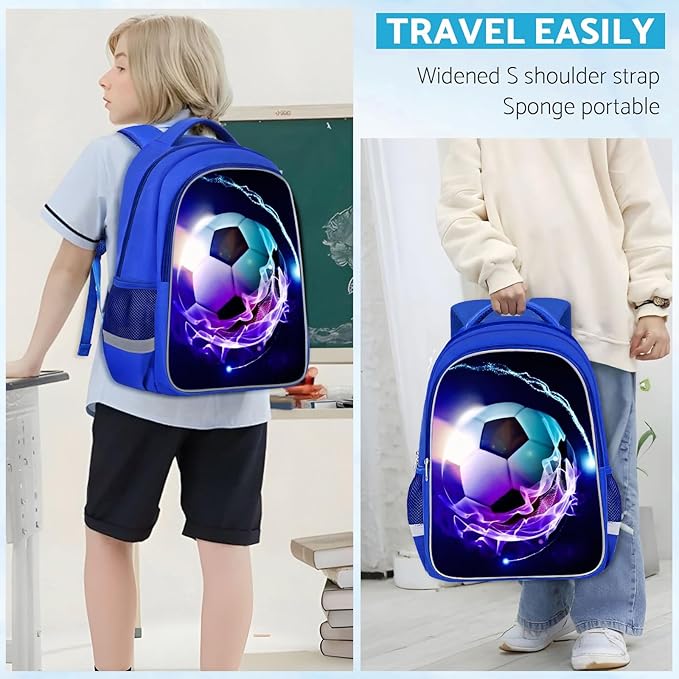 School Backpack for Boys - Soccer Boys Backpack for Kids Children Teens Elementary Middle School - Students Bag for Ages 6-18,17″Bookbag Multifunctional Large Capacity
