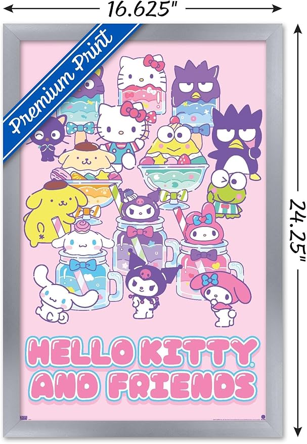 Trends International Hello Kitty and Friends: 24 Summer Fresh - Group Wall Poster, 22.4L x 14.7W, Silver Framed Version