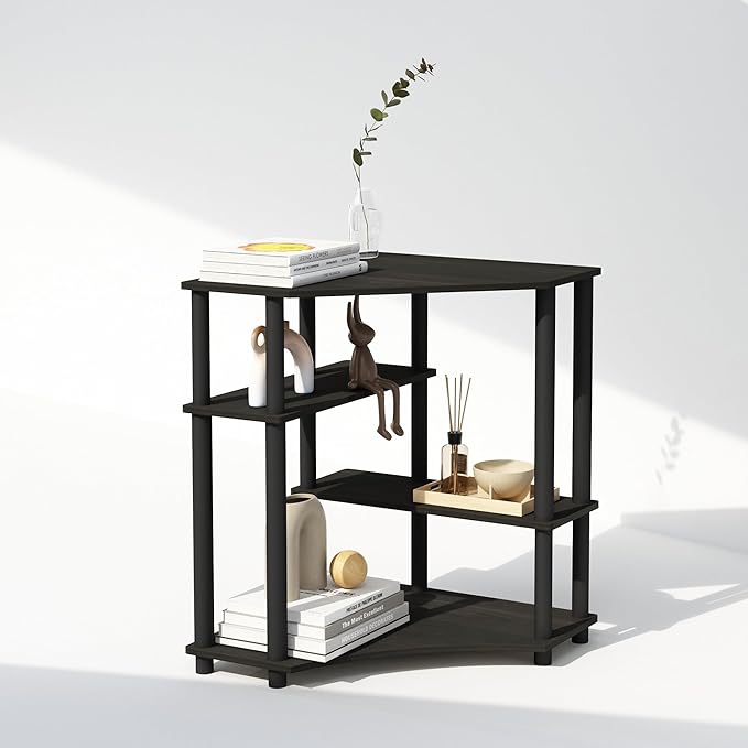 Furinno Turn-N-Tube Storage Shelves, 4-Tier Corner Shelf, Display Rack, Corner Bookshelf, for Organization and Storage, Living Room, Home Office, Espresso