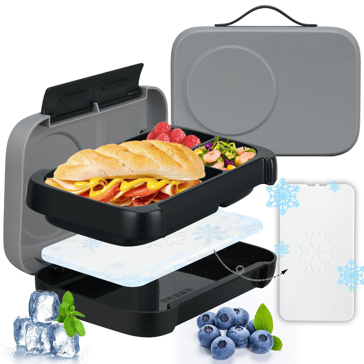 JXXM Bento Box for Kids,Kids Bento Lunch Box with Built-in Ice Pack for School,3 Compartments Leak Proof Lunch Container with Utensils for Girl Boy;BPA Free,Microwave & Dishwasher Safe, 44oz(Pink)