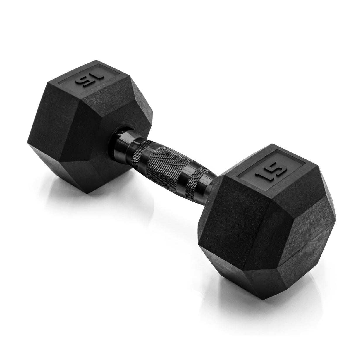 CAP 15 LB Rubber Coated Hex Dumbbell Weight, Rubber Free Weights for Home Gym Strength Training, Black Oxide Handle, Single