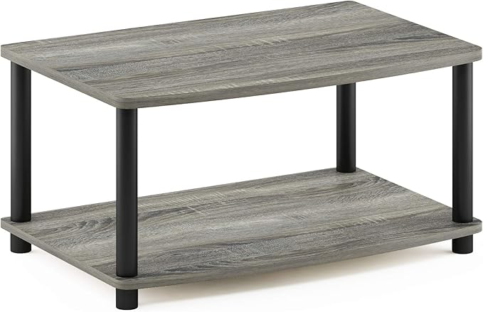 Furinno TURN-N-TUBE TV Riser Stand, 2-Tier Small Elevated No Tools TV Stand, TV Console for TV up to 32 inch, 15.8 x 23.8 x 11, for Living Room, Bedroom, Oak Grey