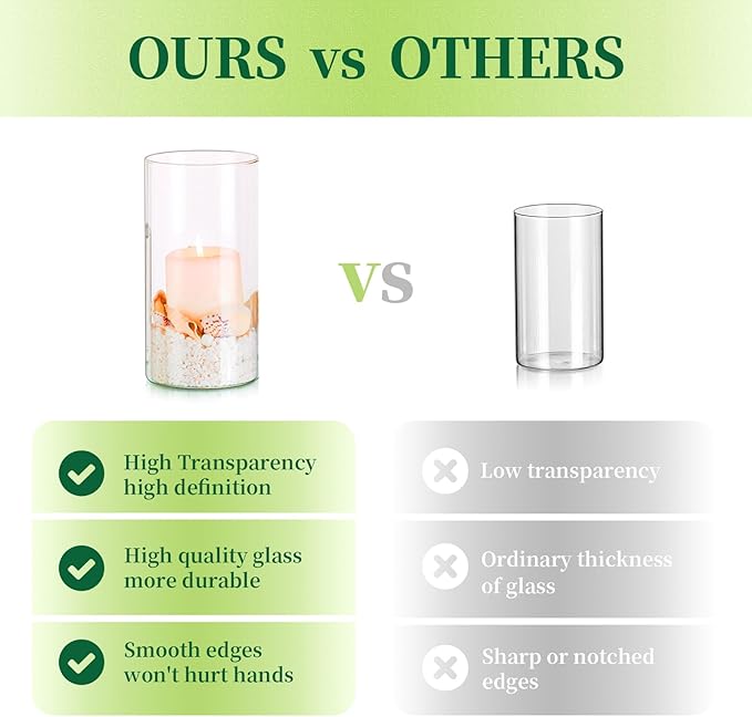 Glass Cylinder Vases Set of 24, Hewory Tall Clear Vase for Centerpieces, Glass Hurricane Candle Holders for Pillar or Floating Candles, Round Vases for Wedding Anniversary Events Table Decor, 3.3in