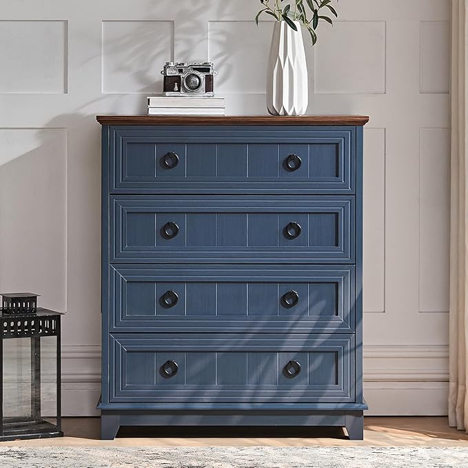 Farmhouse 4 Drawer Dresser for Bedroom, 35" Tall Small Dressers & Chest of Drawers, Rustic Wood Dresser with Metal Handle, Storage Organizer Closet for Living Room, Hallway, Entryway