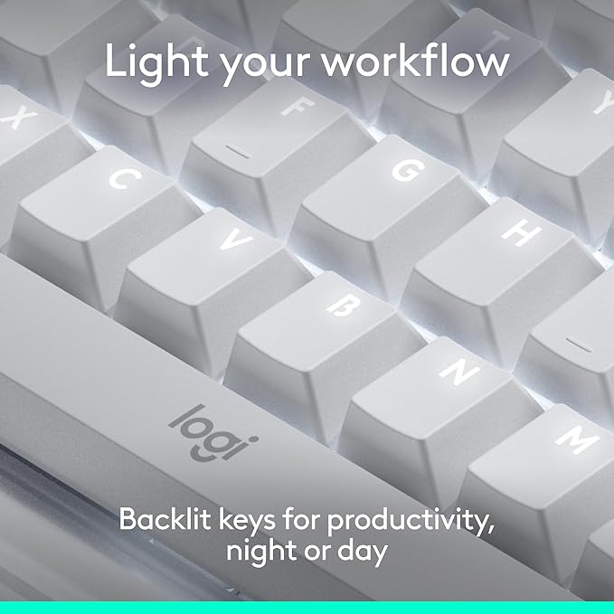 Logitech Alto Keys K98M Wireless Mechanical Keyboard, Customizable Keyboard with Vibration Absorbing Gasket, Backlit Keys, Bluetooth, USB-C Charging, for PC, Mac, Laptops - Off-White