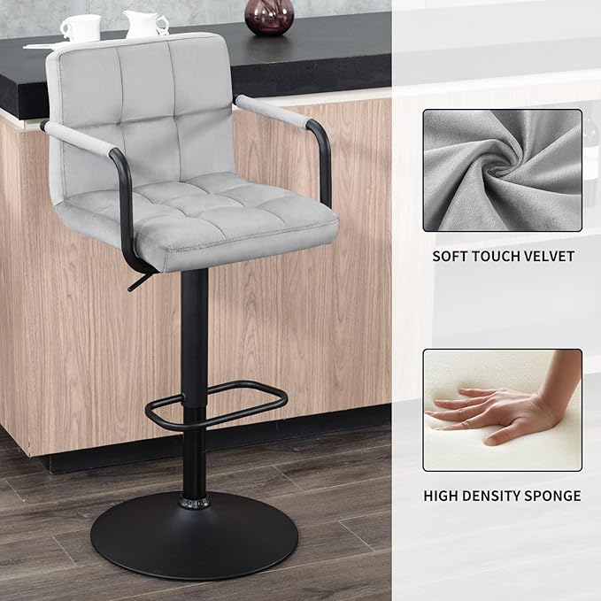 Furnimart Adjustable Bar Stool Swivel Barstools Set of 4 Counter Stools with Armrest and Footrest Upholstered Bar Chairs for Kitchen and Dining Room