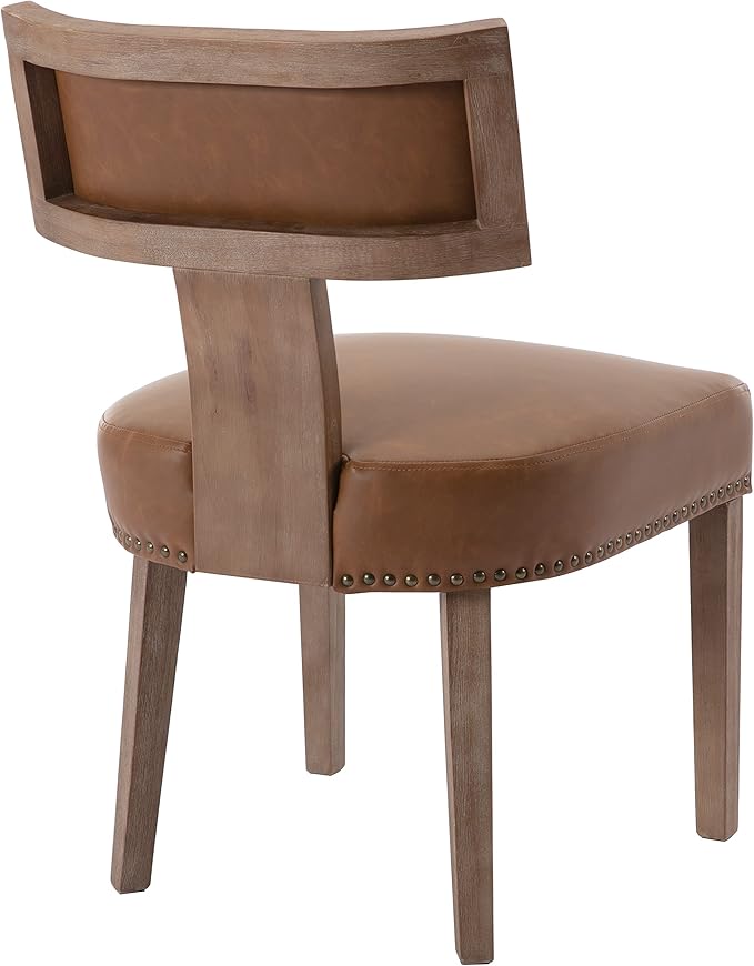 Mid Century Modern Dining Chairs Set of 4, Farmhouse Dining Chairs with Nailhead Trim, Faux Leather Upholstered Dining Room Chairs Kitchen Chairs with Wood Legs, Brown