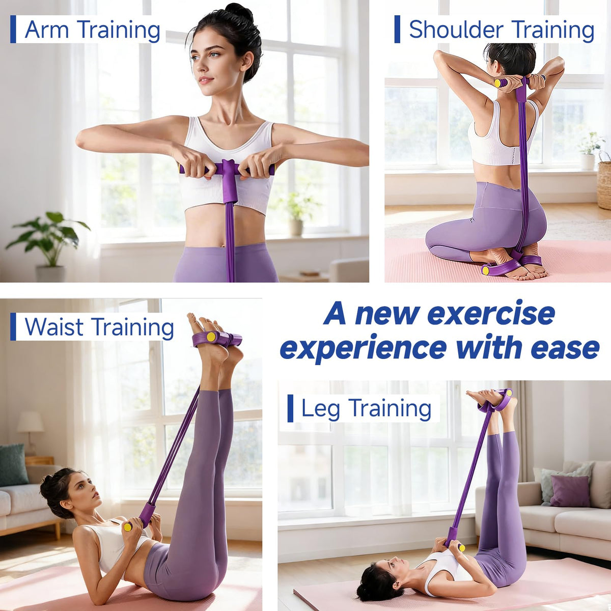 Pedal Resistance Band with Handles, 8-Tube Full Body Home Workout Trainer
