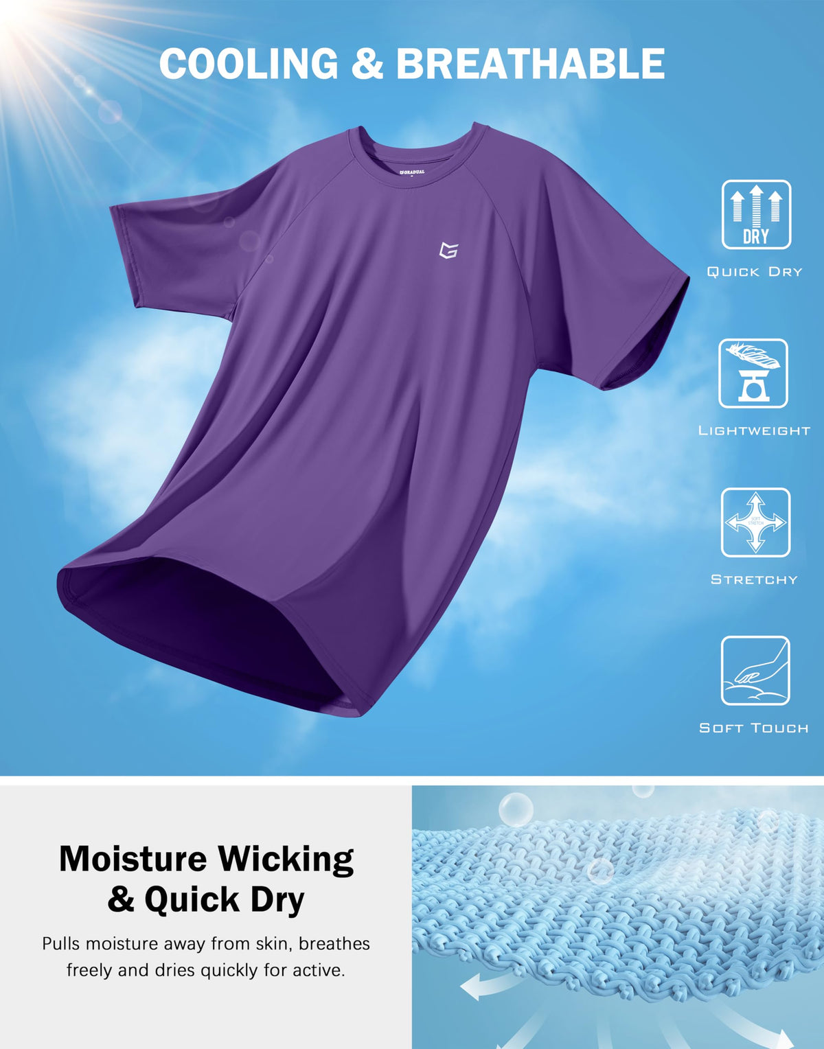 Men's Athletic Workout T-Shirts Moisture Wicking Cooling Running Shirts Short Sleeve Performance Tee for Gym Tennis(Purple,3XL)