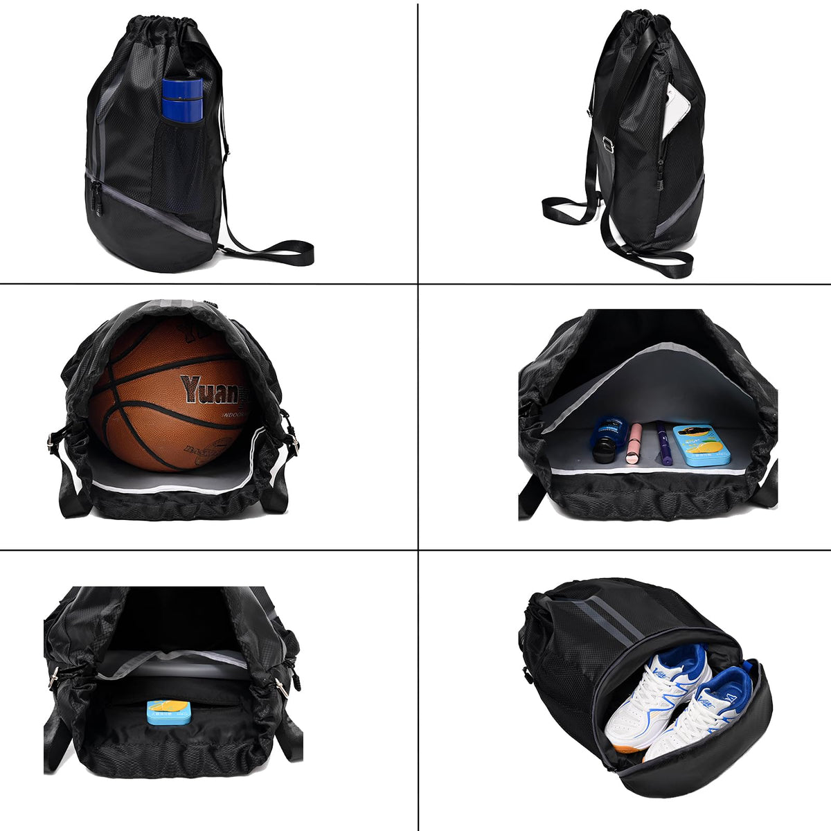 LOKAPEGY Drawstring Gym Bag for Men, Waterproof Drawstring Backpack for Women, Swim Backpack with Shoes Compartment, Pull String Sport Bag for Soccer and Basketball. (Dark Blue)