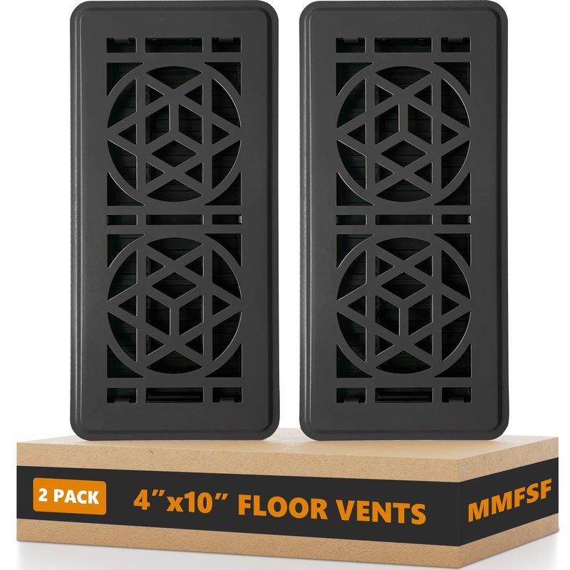 2 Pack Floor Vent Covers, Floor Register 4x10, Heavy Duty Walkable Steel Vent Cover, Adjustable Decorative Vent Covers for Home Floor Ceiling or Sidewall Vent, Rust-Proof Finish (Black)