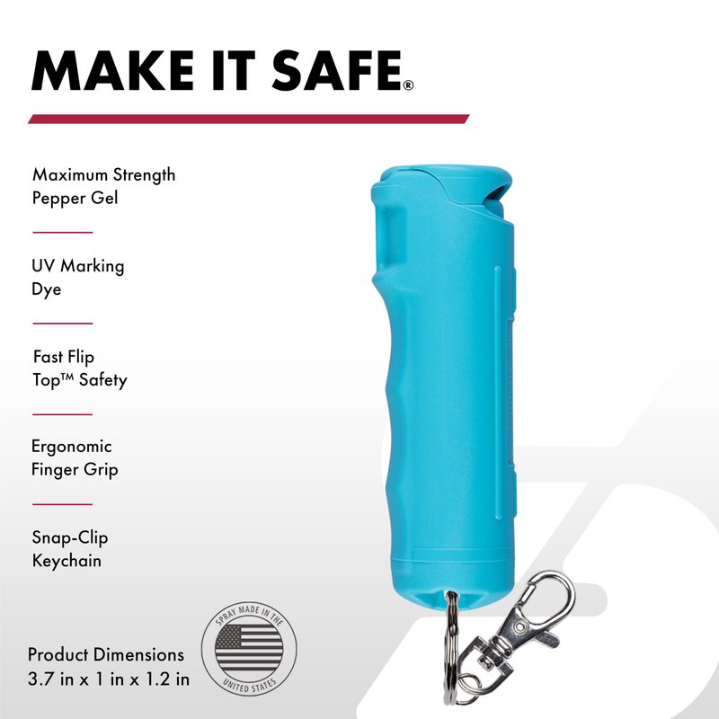 SABRE Pepper Gel Spray with Fast Flip Top Safety & Snap‑Clip Keychain for Self Defense - Max Police Strength OC with UV Marking Dye, Finger Grip, Wind Resistant, 10‑Sec. Spray, 14ft Range, Made in USA