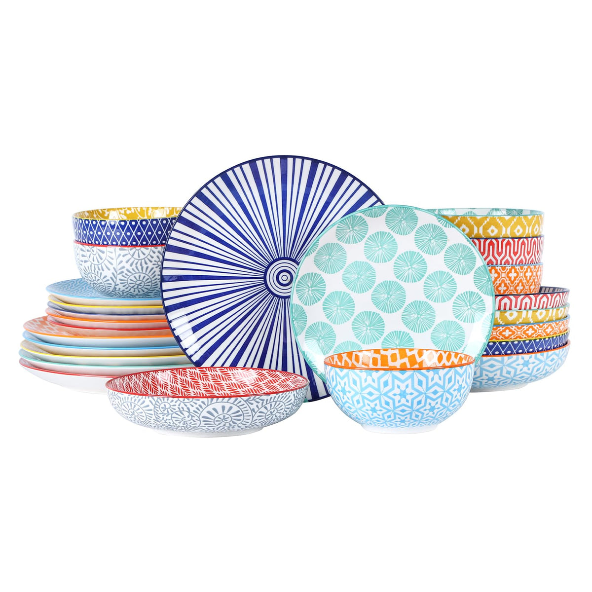 Selamica Ceramic Dinnerware Sets for 4, 16 Pieces Plates and Bowls Sets, Dishes set for 4-Chip and Scratch Resistant, Dishwasher&Microwave Safe, Assorted Colors