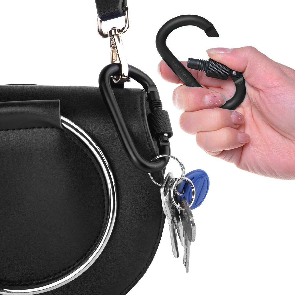 Locking Carabiner Clip, Vonpri 3 Inch D Ring Clips Spring Snap Key Chain Hook Screw Gate Aluminum Carabiners for Outdoor Travel Camping Fishing Hiking Backpack (Black 8pcs)