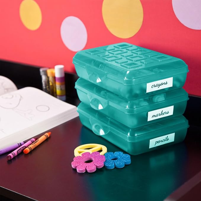Sterilite Small Translucent Plastic Pencil Box Case with Lid for Office Supplies Pen Holders, Molokai Blue Tint (12 Pack)