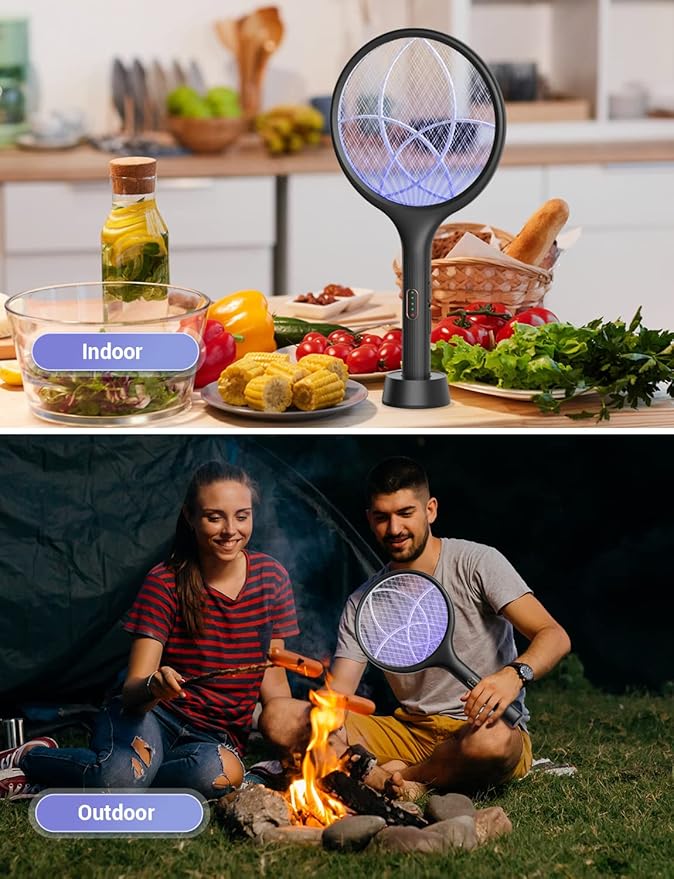 YISSVIC Electric Fly Swatter Bug Zapper Racket 4000V LED Screen Dual Modes Fly Zapper Rechargeable for Indoor Home Office Backyard Patio Camping (Black-2 Pack)