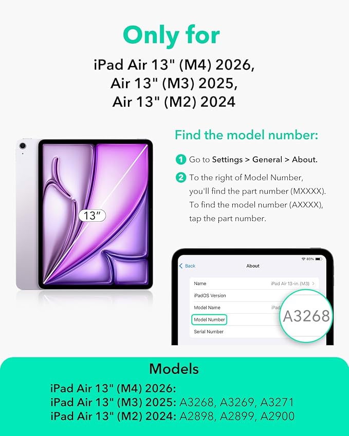 ESR for iPad Air 13 Inch Case M4/M3/M2 (2026/2025/2024), Vertical Stand Cover, Multi Stand Angles, Ultra-Stable Case with Pencil Holder, Flip Series, Starlight