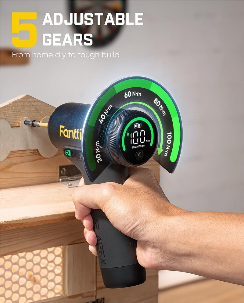 Fanttik REX K2 APEX Impact Driver, Brushless Impact Driver, 1/4'' Hex, Max. 100 N·m Torque, Max. 3000 RPM, 3000mAh Rechargeable Battery, Tool Kit for Cabinet Assembly, Woodworking DIY Projects