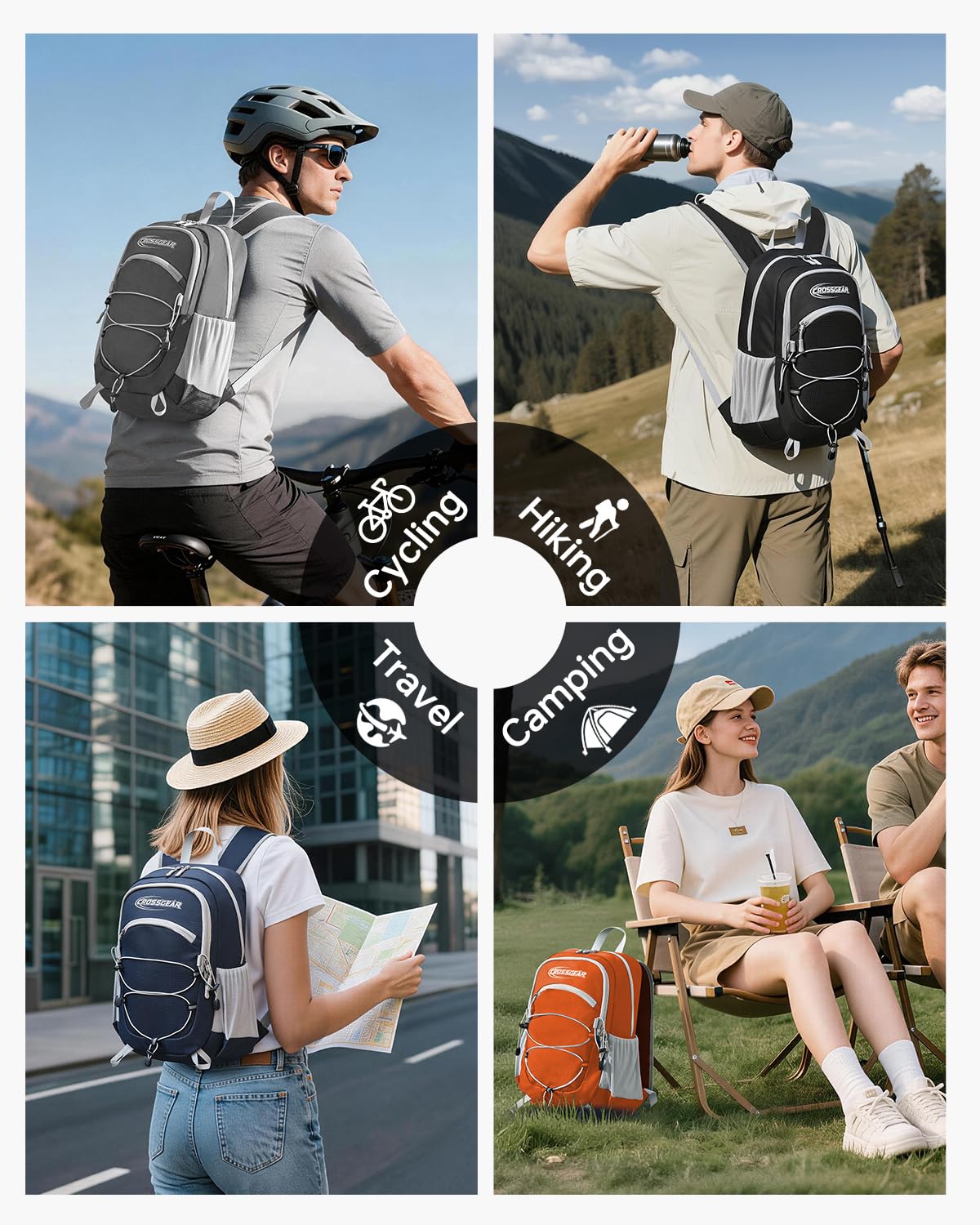 CROSSGEAR 24L Hiking Backpack, Lightweight Foldable Packable Daypack with RFID Pocket, Multi-Pocket, Nylon Small Travel Backpack, Water Resistant for Travel, Camping, Outdoor, Black