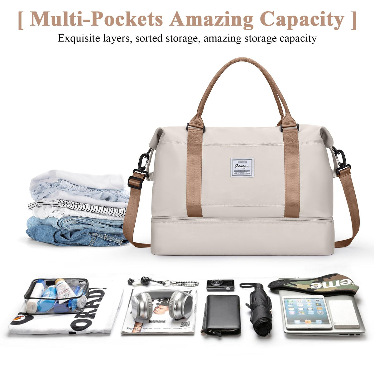 Travel Duffel Bag with Shoes Compartment, Weekender Bags for Women