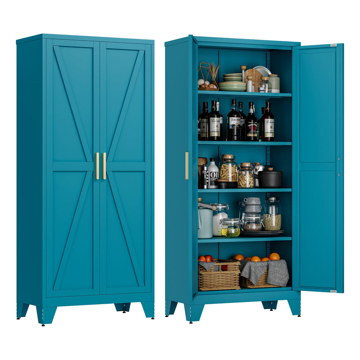 LCAOPC 71" Tall Pantry Storage Cabinet with Drawer and Adjustable Shelves, Freestanding Tall Kitchen Cupboard Storage Cabinet for Kitchen,Dining Room, Living Room, White