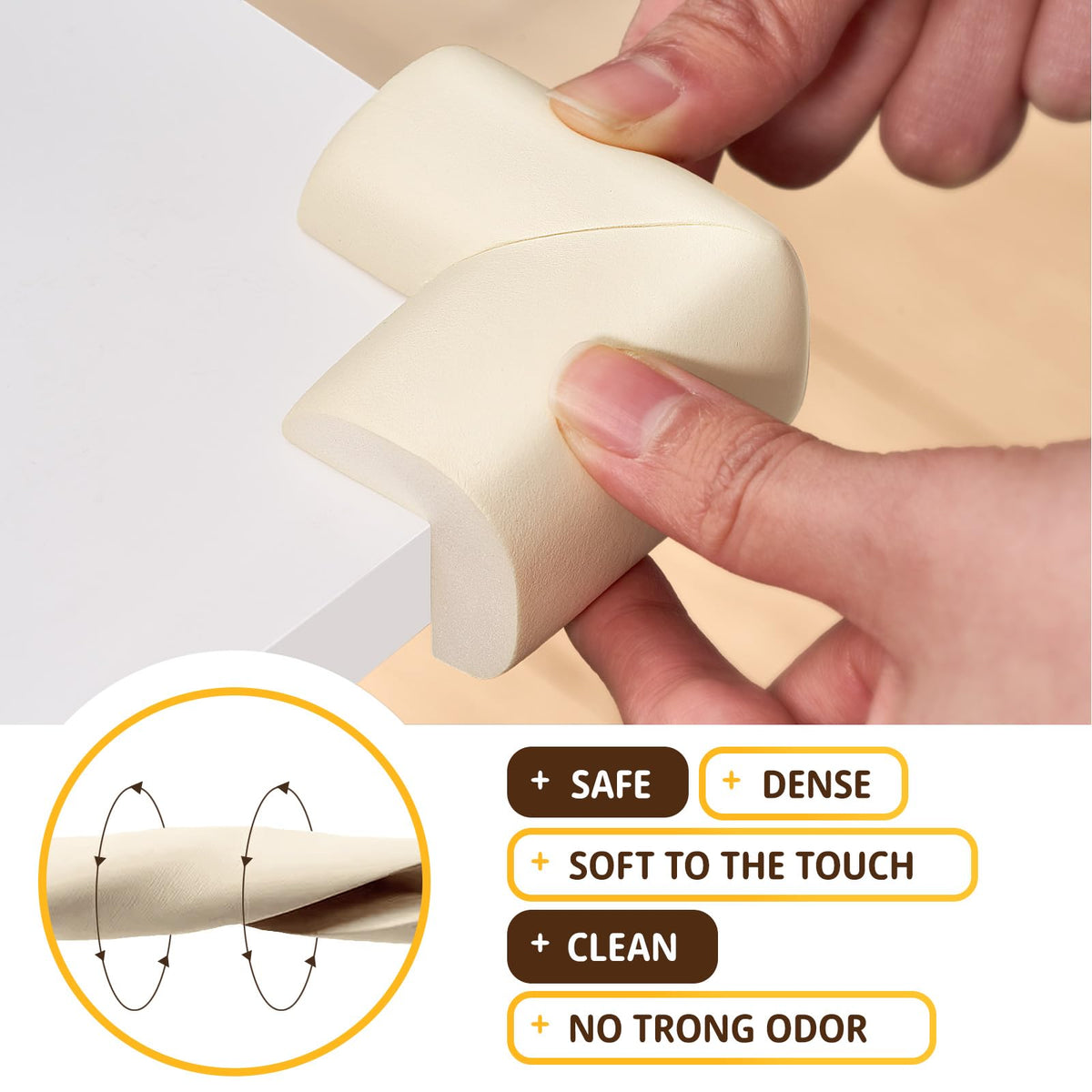 4PACK Edge Corner Protector Baby Proofing, Hefty-Fit Heavy-Duty Soft NBR Rubber Foam, Furniture Fireplace Safety Bumper Guard, Off-White