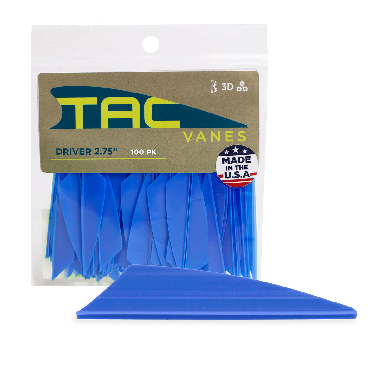 TAC Vanes 2.75" Driver Arrow Vanes | Archery Fletching for Compound & Crossbow | Durable, Lightweight, High Accuracy, Blue 100 Pack