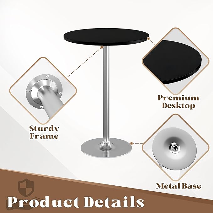 Homall Round Dining Table Bistro Pub 23.8 x 39.5 Inches Bar Table for Kitchen, Dining Room (1, Black-Silver)