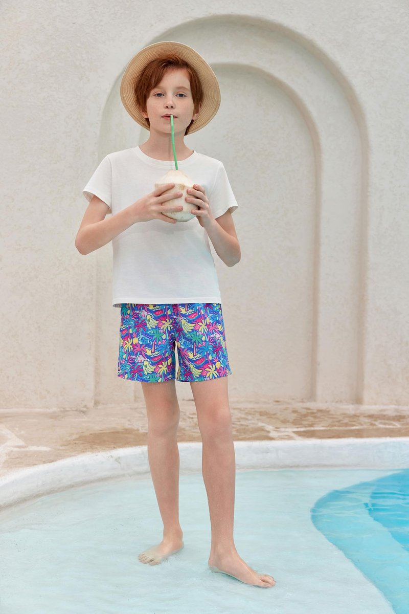 Haloumoning Boys Swim Trunks with Compression Liner Kids Drawstring Bathing Suit Quick Dry Swim Shorts 5-14 Years Pink