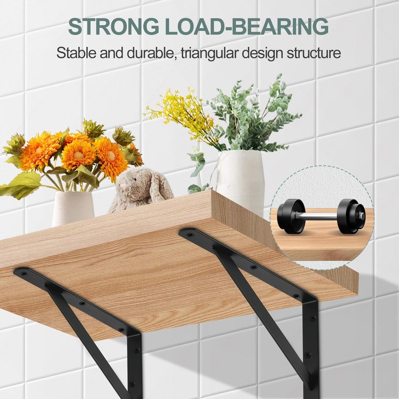 12 Pack L10 x H 8" Black Heavy Duty Shelf Brackets with Screws Metal Shelf Brackets Shelf Support Angle Brackets for Shelves L Brackets Heavy Duty Floating Shelf Brackets
