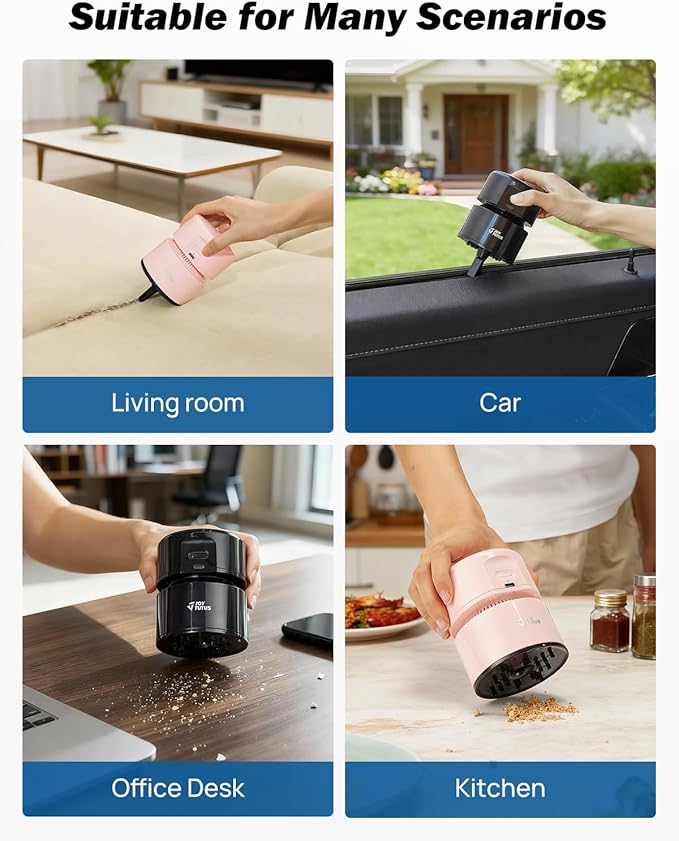 JOYTUTUS Mini Vacuum Cleaner Desk Vacuum Portable Cordless 360º Rotatable Handheld Vacuum 2 Suction Modes USB for Car/Home/Pet Hair/Office/Desk/Keyboards Pink