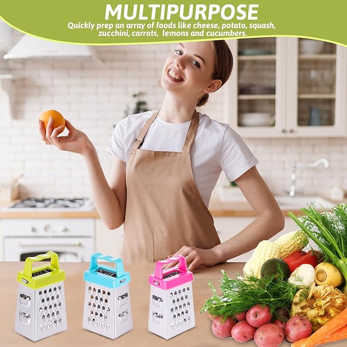 YBEATY 8 Pcs Mini Cheese Grater Professional Box Grater Stainless Steel Garlic Ginger Small Food Shredder Spices Gadget with 4 Sides Safe Zester for Kitchen Cheese Chocolate Vegetable Potatoes