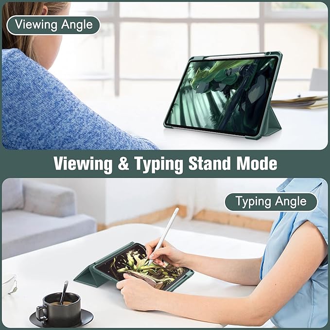 Fintie Hybrid Slim Case for iPad Pro 11-inch (4th / 3rd Generation) 2022/2021 - [Built-in Pencil Holder] Shockproof Cover w/Clear Transparent Back Shell, Also Fit iPad Pro 11" 2nd Gen, Midnight Green