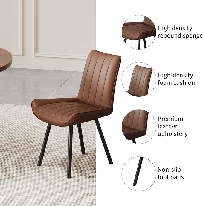 45.3" Walnut Round Dining Table Set with 2 Chairs – Mid-Century Modern Small-Space Kitchen & Dining Room Furniture for Apartment or Breakfast Nook (Boxwood – Table + 2 Brown Chairs)
