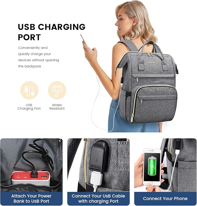 LOVEVOOK 17 inch Laptop Backpack Women, Large Travel Computer Back Pack with USB Charging Port, Anti Theft Backpack for Women Teacher Nurse Work, College Business, Austere Grey