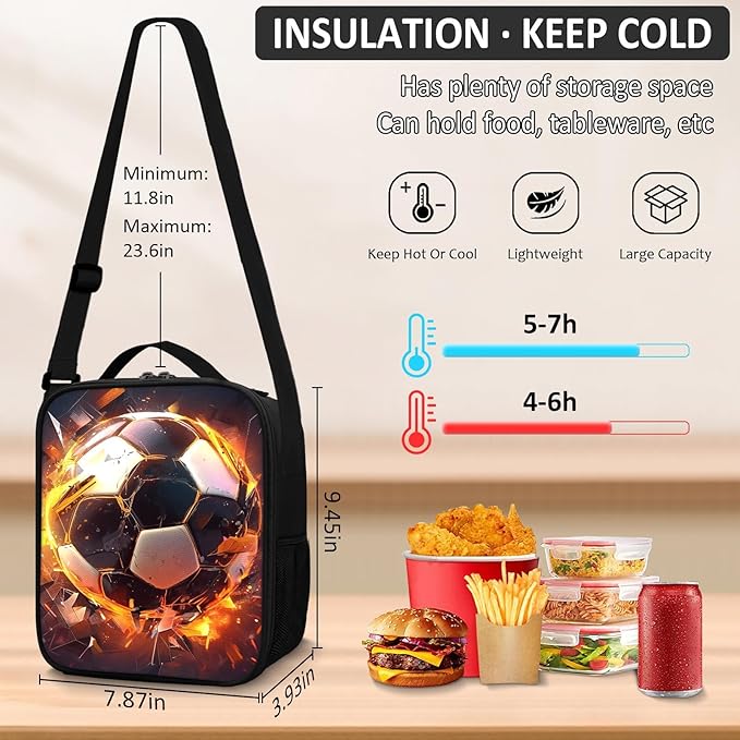 School Backpack for Boys - 4pcs Soccer Boys Backpack with Lunch Box and Pencil Case for Kids Children Teens Elementary Middle School - Students Bag for Ages 6-18,17″Bookbag Travel Back Pack