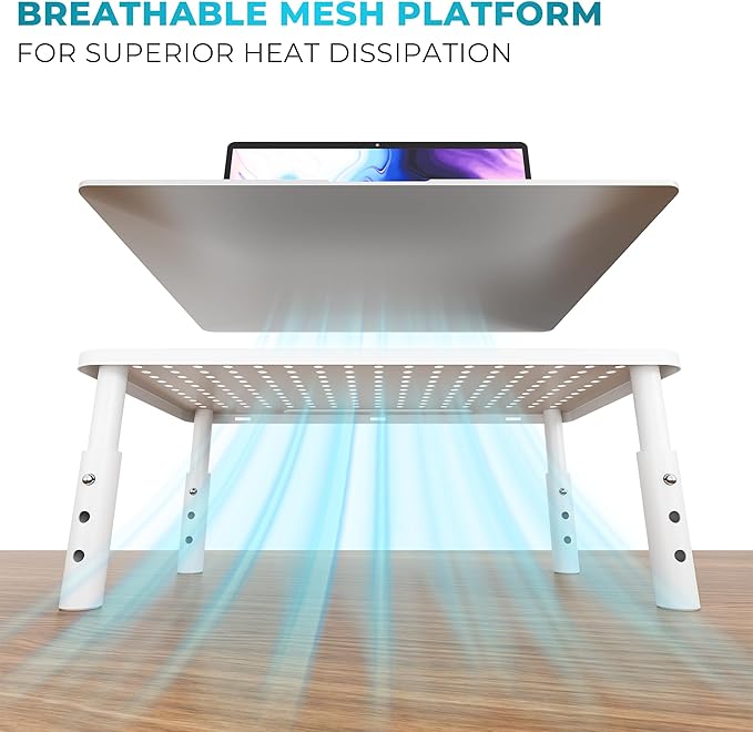 BONTEC Monitor Stand 2 Pack Height Adjustable Metal Riser with Pen Holder, White, 14.5” x 9.1”, Ergonomic Desktop Stand for Computer, Printer, Laptop, Adjustable Desk Riser with Cable Management