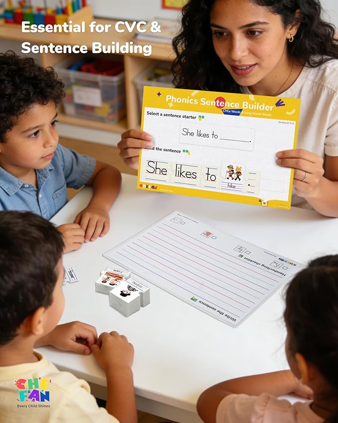 Phonics Sentence Builder for Kids – CVCE & Long Vowel Word Games, Silent E Phonics Reading & Writing Activity, Kindergarten & Preschool Classroom Must Haves